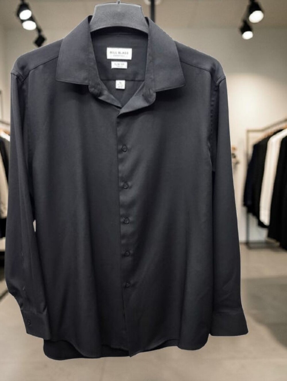 Bill Blass Slim Fit Twill Shirt Mens XL 17-17.5 Black Button Up Minimalist